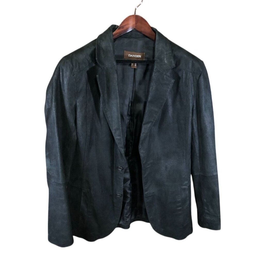 Danier Mens Blazer Leather Jacket Medium Black Tailored Fit Notch Collar Classic